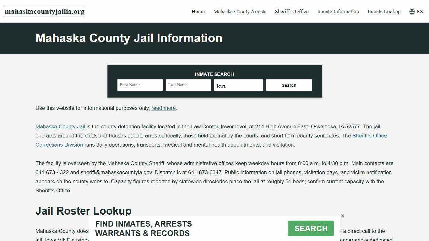 Mahaska County, IA Jail Roster, Inmate Info