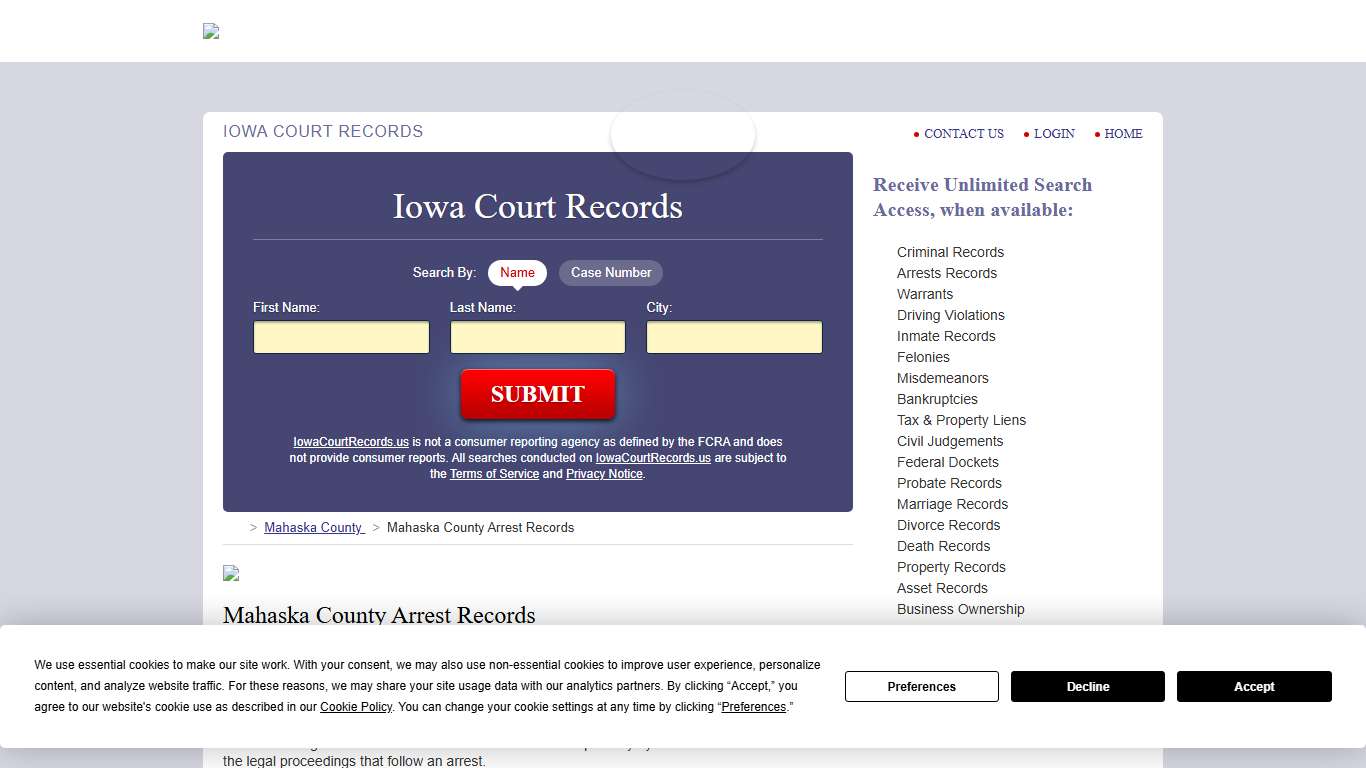 Mahaska County Arrest Records | IowaCourtRecords.us