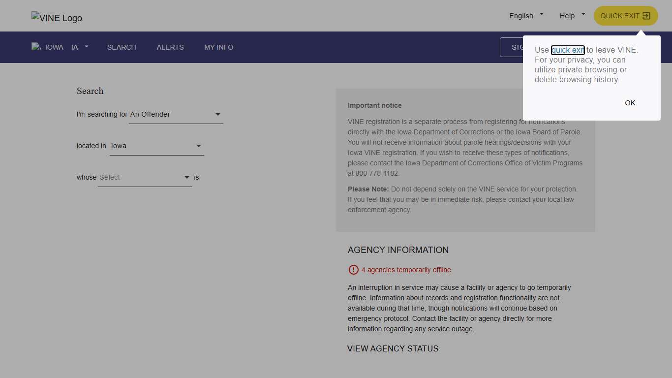 VINELink - Iowa - Search